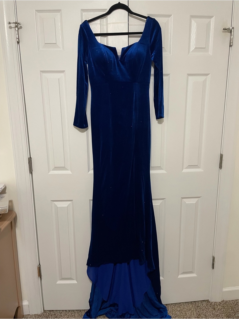 Portia and Scarlett Royal Blue Velvet Long-Sleeve Prom Gown